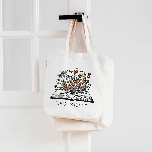 Wilde-Blumen-Buch-Geschenk für Lehrer-Dankbarkeit Tragetasche (Floral student teacher | kindergarten teacher | preschool teacher | elementary teacher tote bag gift)