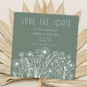 Wilde Blumen Elegante Boho Salbei Grüne Hochzeit Save The Date