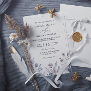 Wilde Blumen Elegante Moderne Budget QR-Code Hochz Einladung