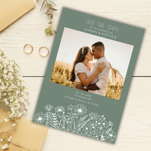 Wilde Blumen Elegante Moderne Salbeigrüne Hochzeit Save The Date