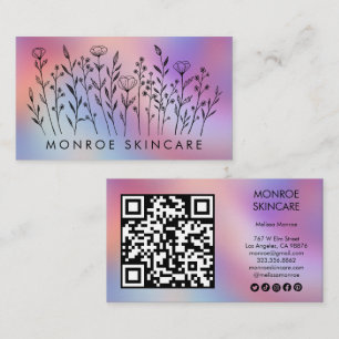 Wilde Blumen Elegante Regenbogen-QR-Code-Social-Ic Visitenkarte