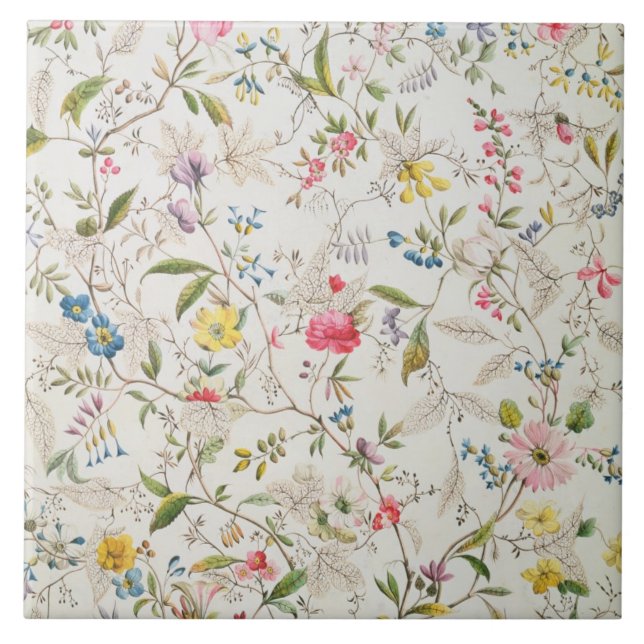 Wilde Blumen entwerfen für silk Material, c.1790 Fliese (Vorderseite)