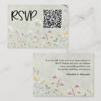 Wilde Blumen Garten Stonewash Grün Hochzeit RSVP Begleitkarte