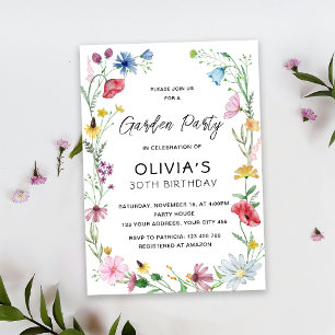 Wilde Blumen Gartenparty Geburtstag Einladung