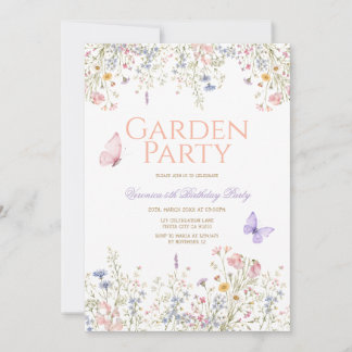 Wilde Blumen Gartenparty Pastell Geburtstagseinlad Einladung