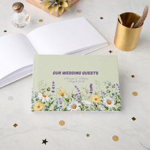 Wilde Blumen Grenze Gelb Weiß Lila Hochzeit Gästebuch