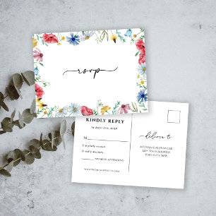 Wilde Blumen Hochzeit-Antwortkarte Postkarte
