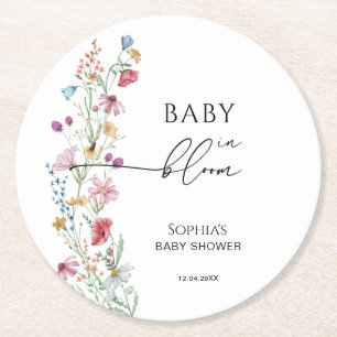 Wilde Blumen in Blüte Baby Shower Runder Pappuntersetzer