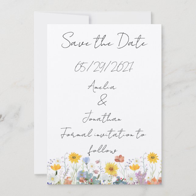 Wilde Blumen individuell gestaltete "Save the Date Einladung (Vorderseite)