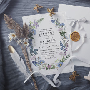 Wilde Blumen Lila Elegant Moderne Rustikale Hochze Einladung