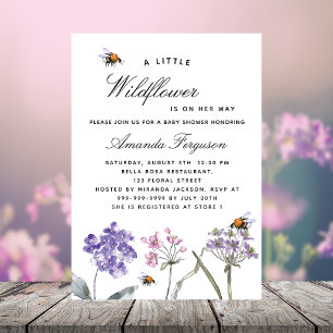 Wilde Blumen lila rosa Bienen Mädchen Baby Shower Einladung