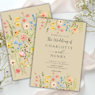 Wilde Blumen Moderne Elegante Neutrale Hochzeit  Einladung