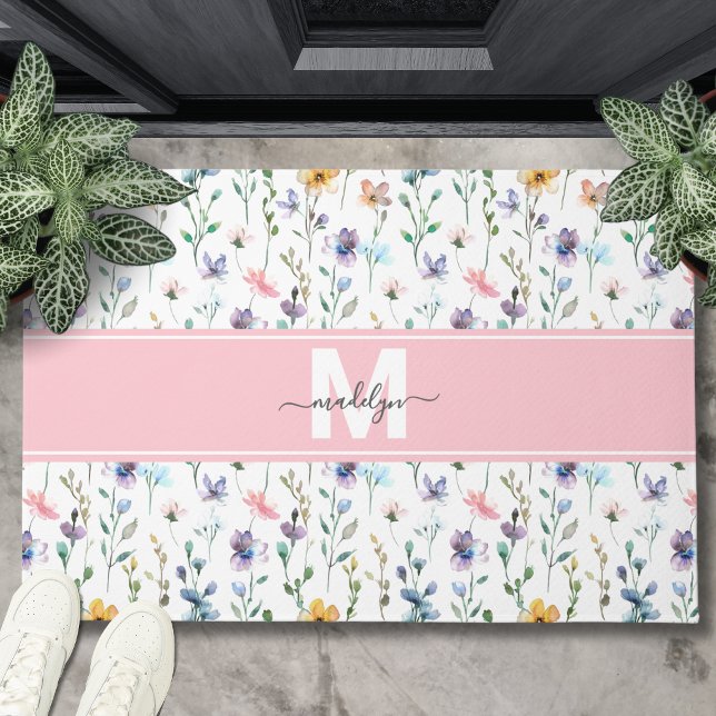 Wilde-Blumen-Monogramm Fußmatte (Wildflower Monogram Doormat)