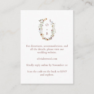 Wilde-Blumen-Monogramm-Hochzeitsdetails QR-Code-Ei Begleitkarte