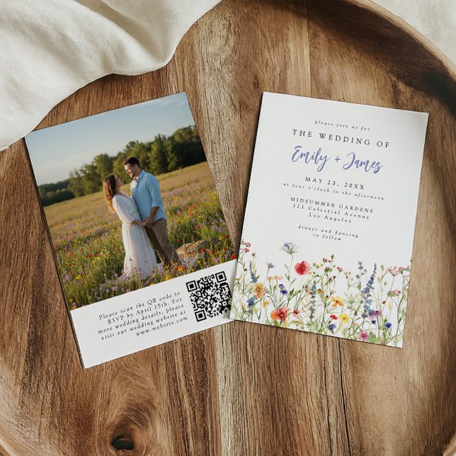 Wilde-Blumen-QR-Code-Foto-Hochzeitseinladung Einladung (Von Creator hochgeladen)