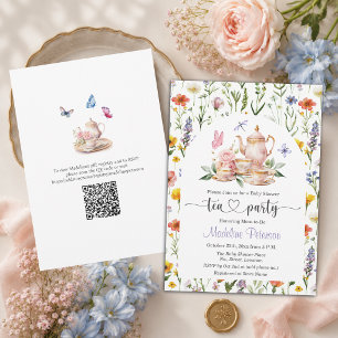 Wilde Blumen QR-Code-Teeparty-Baby- Shower Einladung