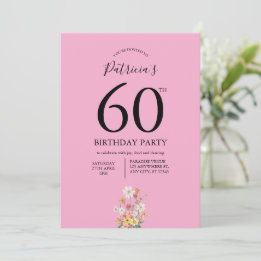 Wilde Blumen Rosa 60. Geburtstag Einladung