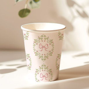 Wilde Blumen rosa Band Schleife Kokette Babyparty Pappbecher