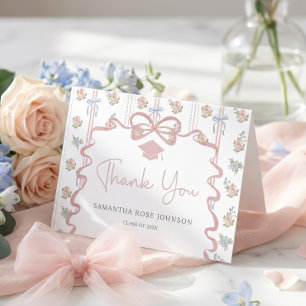 Wilde-Blumen-Rosa-Schleife-Abschluss-Dankeskarte Dankeskarte