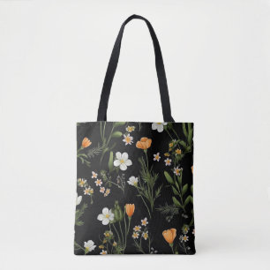 Wilde Blumen schwarzer Hintergrund Tasche