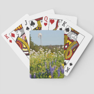 Wilde Blumen und Windmühle in Texas Hill Country Spielkarten