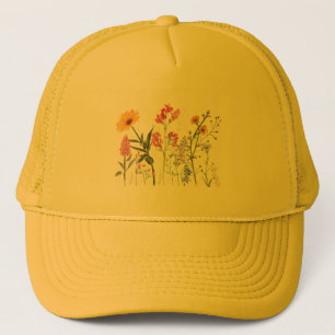 Wilde Blumen, Vintage-Botanik-Pastell-Blumen Truckerkappe
