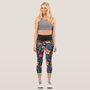 Wilde-Blumen-Wiederholungsmuster Capri Leggings