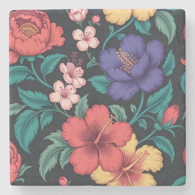 Wilde-Blumen-Wiederholungsmuster Steinuntersetzer (Vorderseite)