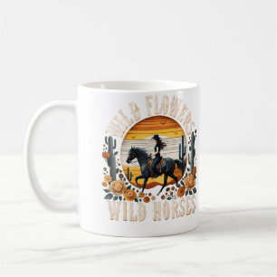 Wilde Blumen Wilde Pferde Sonnenuntergang Cowgirl Kaffeetasse