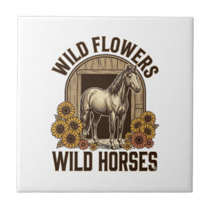 Wilde Blumen Wilde Pferde Vintage Western-Shirt De Fliese