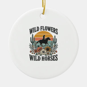Wilde Blumen Wilde Pferde Western Blumenhemd Desi Keramik Ornament