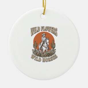 Wilde Blumen Wilde Pferde Western Cowgirl-Shirt De Keramik Ornament