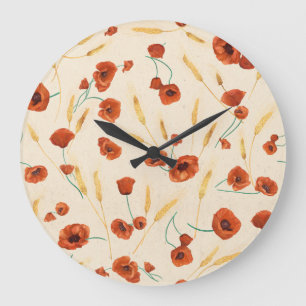 Wilde Blüte: helles Hintergrundmuster. Große Wanduhr