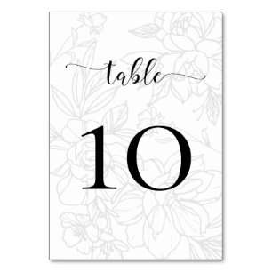 Wilde Blüten Schwarz-Weiß-Kalligrafie Hochzeit Tischnummer