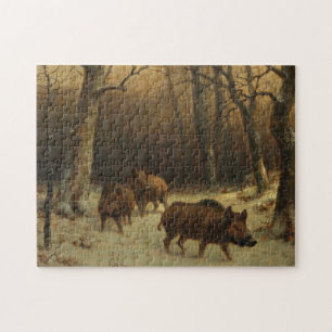 Wilde Boars im Schnee (von Rosa Bonheur)