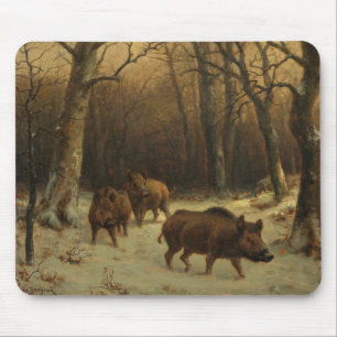 Wilde Boars im Schnee (von Rosa Bonheur) Mousepad
