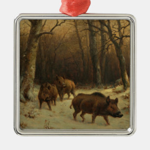 Wilde Boars im Schnee (von Rosa Bonheur) Ornament Aus Metall