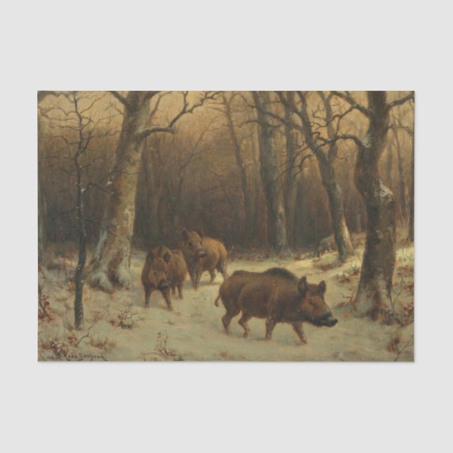 Wilde Boars im Schnee (von Rosa Bonheur) Seidenpapier (Vorderseite)