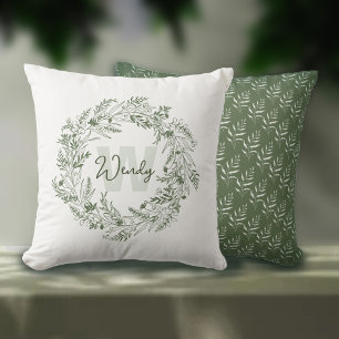 Wilde botanische blättrige Monogramm W Kissen