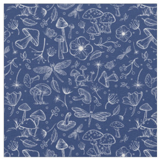 Wilde Botanische Pilzdruckerei in Navy Blue Stoff