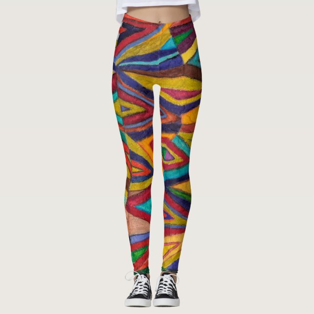 wilde bunte, ursprüngliche Kunst, geometrischer Leggings (Vorderseite)