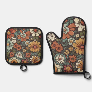 Wilde Cartoon-Blumen Ofenhandschuh & Topflappen-Set