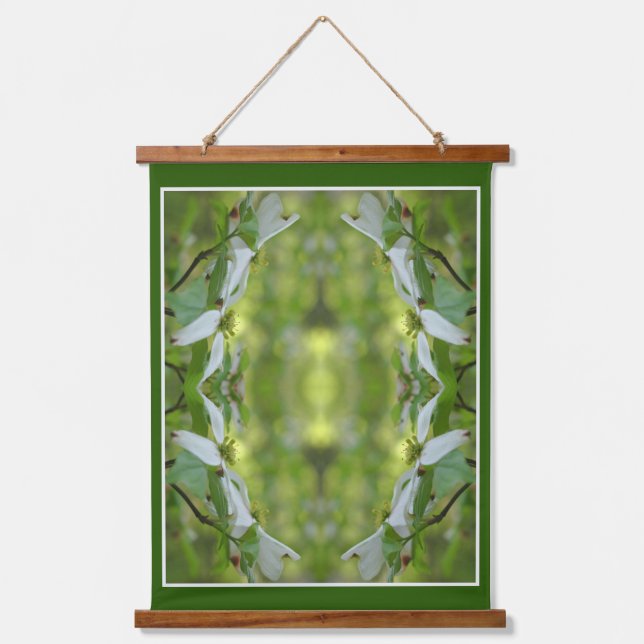 Wilde Dogwood-Blume blüht Abstrakt Wandteppich Mit Holzrahmen (Vorderseite)