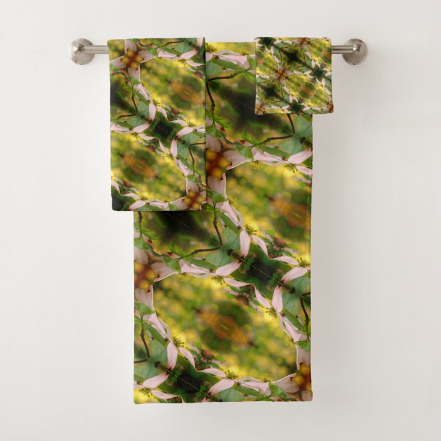 Wilde Dogwood-Blume blüht Abstraktes Muster Badhandtuch Set (Insitu)