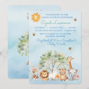 Wilde Dschungel-Zoo-Tiere Baby Shower Einladung