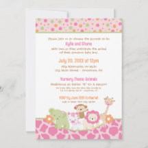 Wilde Dschungeltiere Baby Mädchen Shower-Einladung