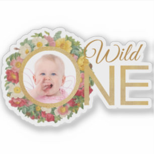 Wilde Eine Mädchen Foto Rosen Kranz Erste Geburtst Aufkleber