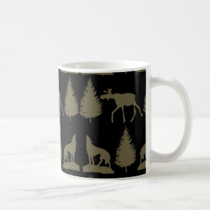 Wilde Elche Wolfen Pine Bäume Rustikaler Tan Schwa Kaffeetasse