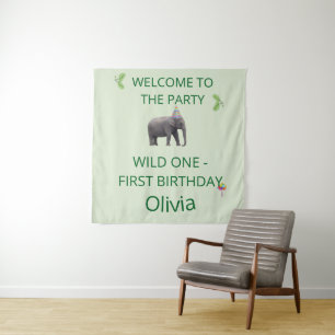 Wilde Elefanten-Party-Willkommens-Kunst Wandteppich