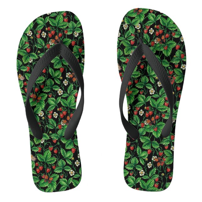 Wilde Erdbeeren auf schwarz Flip Flops (Fußbett)